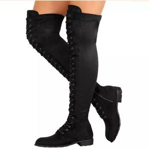 Brand New Black over the knee lace up boots